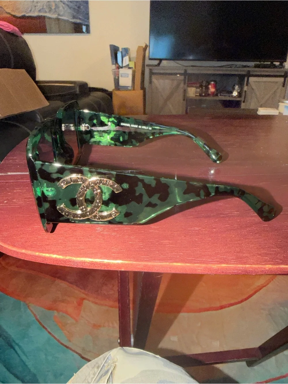CHANEL Green has a Tortoiseshell Square Sunglasses with Gradient Lenses